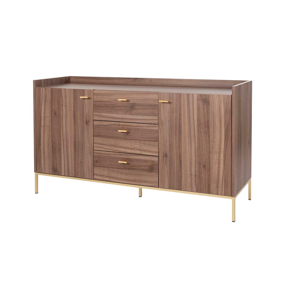 APARADOR 2 PUERTAS y 3 CAJONES.MELAMINA 19 mm NOGAL EMPERADOR. . GUIA DE FRENO CON EXTRACCIÃN TOTAL.  (PATAS METALICAS)