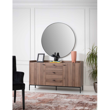 APARADOR 2 PUERTAS y 3 CAJONES.MELAMINA 19 mm NOGAL EMPERADOR. . GUIA DE FRENO CON EXTRACCIÃN TOTAL.  (PATAS METALICAS)