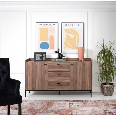 APARADOR 2 PUERTAS y 3 CAJONES.MELAMINA 19 mm NOGAL EMPERADOR. . GUIA DE FRENO CON EXTRACCIÃN TOTAL.  (PATAS METALICAS)