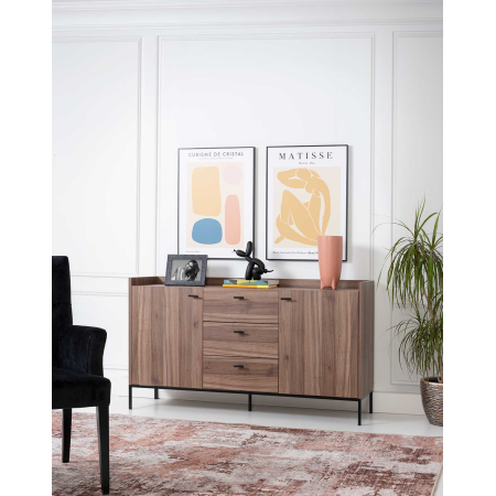 APARADOR 2 PUERTAS y 3 CAJONES.MELAMINA 19 mm NOGAL EMPERADOR. . GUIA DE FRENO CON EXTRACCIÃN TOTAL.  (PATAS METALICAS)