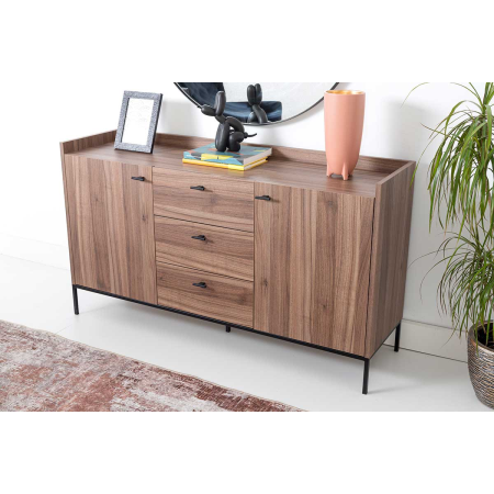 APARADOR 2 PUERTAS y 3 CAJONES.MELAMINA 19 mm NOGAL EMPERADOR. . GUIA DE FRENO CON EXTRACCIÃN TOTAL.  (PATAS METALICAS)