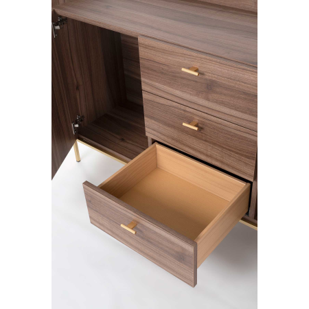 APARADOR 2 PUERTAS y 3 CAJONES.MELAMINA 19 mm NOGAL EMPERADOR. . GUIA DE FRENO CON EXTRACCIÃN TOTAL.  (PATAS METALICAS)