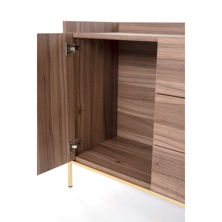 APARADOR 2 PUERTAS y 3 CAJONES.MELAMINA 19 mm NOGAL EMPERADOR. . GUIA DE FRENO CON EXTRACCIÃN TOTAL.  (PATAS METALICAS)