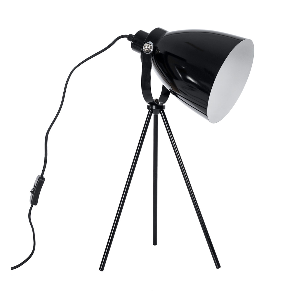 LÁMPARA SOBREMESA TRÍPODE METAL NEGRO. 49*25*25 cm
