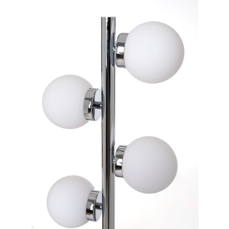 LÁMPARA SUELO TUBO METAL CROMADO DORADO Y TULIPA ESFERA CRISTAL BLANCO