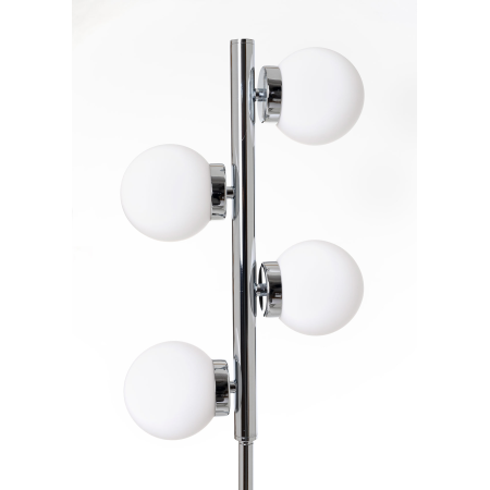 LÁMPARA SUELO TUBO METAL CROMADO DORADO Y TULIPA ESFERA CRISTAL BLANCO