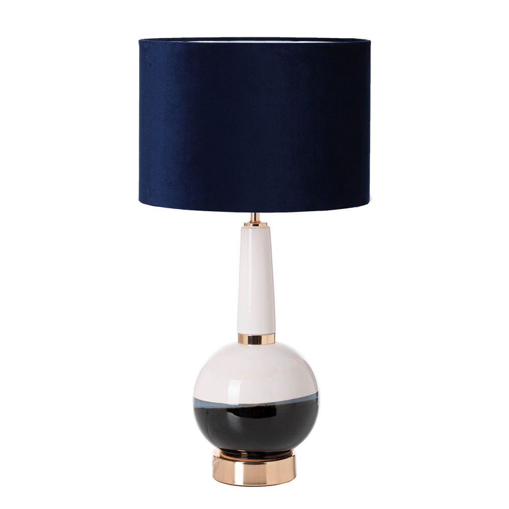 LÁMPARA BASE CERÁMICA Y METAL. PANTALLA AZUL