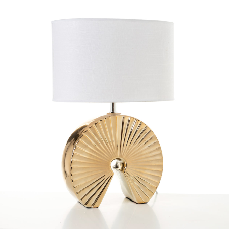 LÁMPARA CERÁMICA DORADA PANTALLA BLANCA 55*33*33 CM