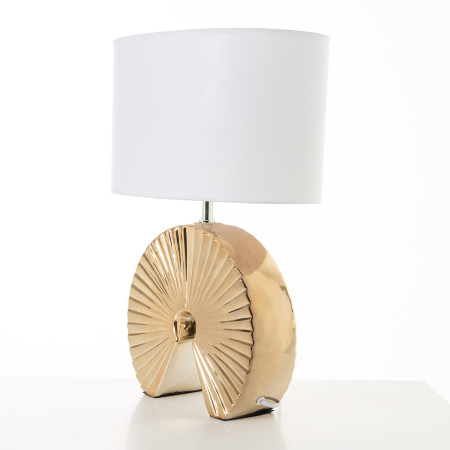 LÁMPARA CERÁMICA DORADA PANTALLA BLANCA 55*33*33 CM
