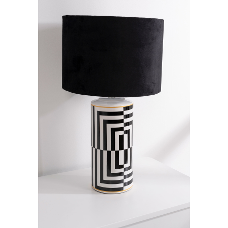 Lámpara cerámica 28*50cm. Líneas blancas y negras pantalla negro.
