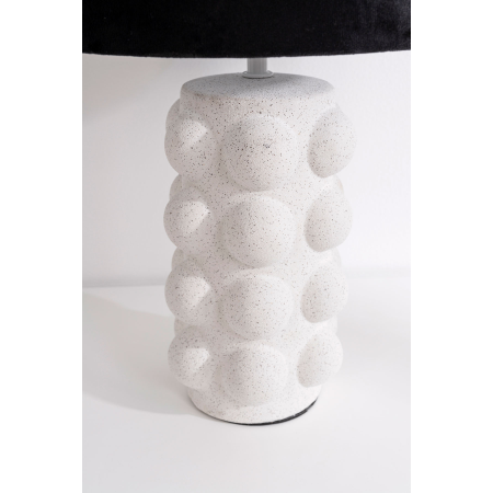 LÁMPARA CERÁMICA 25*44CM, BLANCA MATE ESFERAS. PANTALLA LINO NEGRO