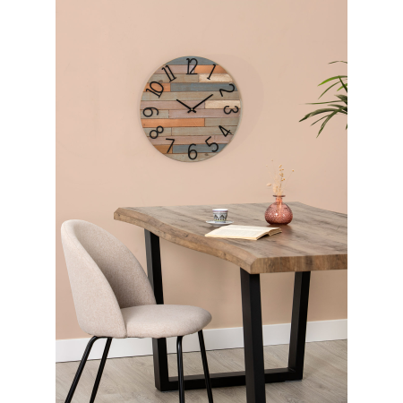 RELOJ PARED EFECTO TABLONES MADERA COLORES. 50x50cm
