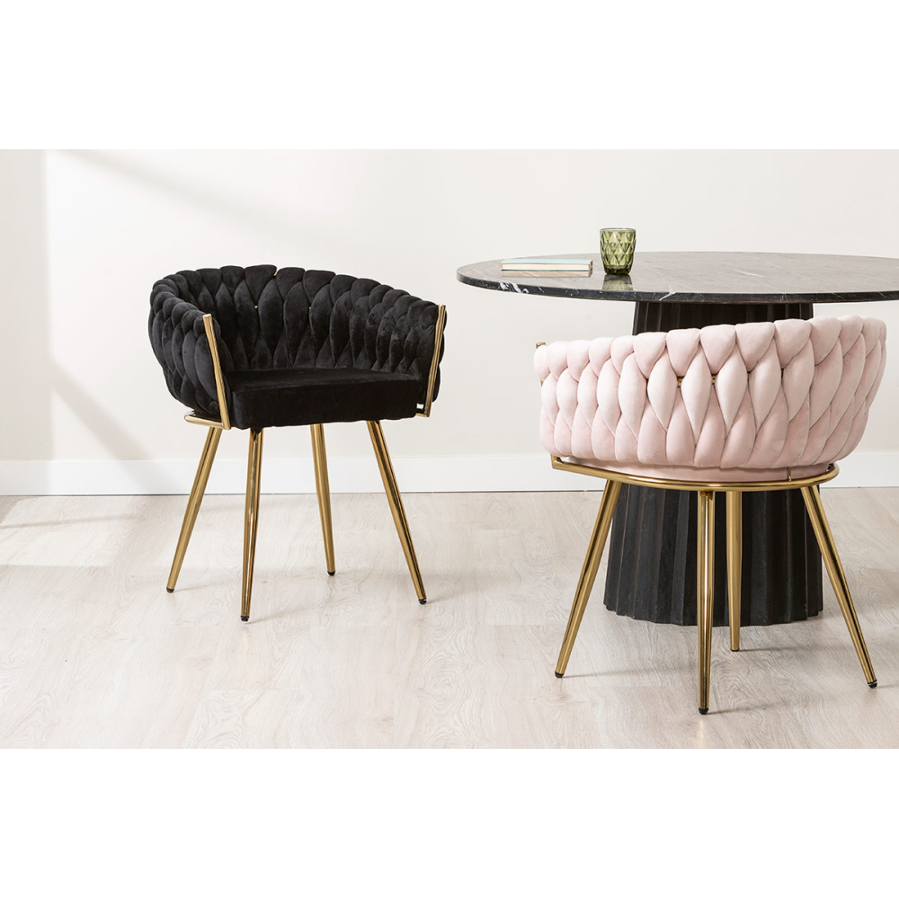 SILLA DE ASIENTO DE TERCIOPELO NEGRO Y ESTRUCTURA ORO CROMADO 75*59,5*62 CM