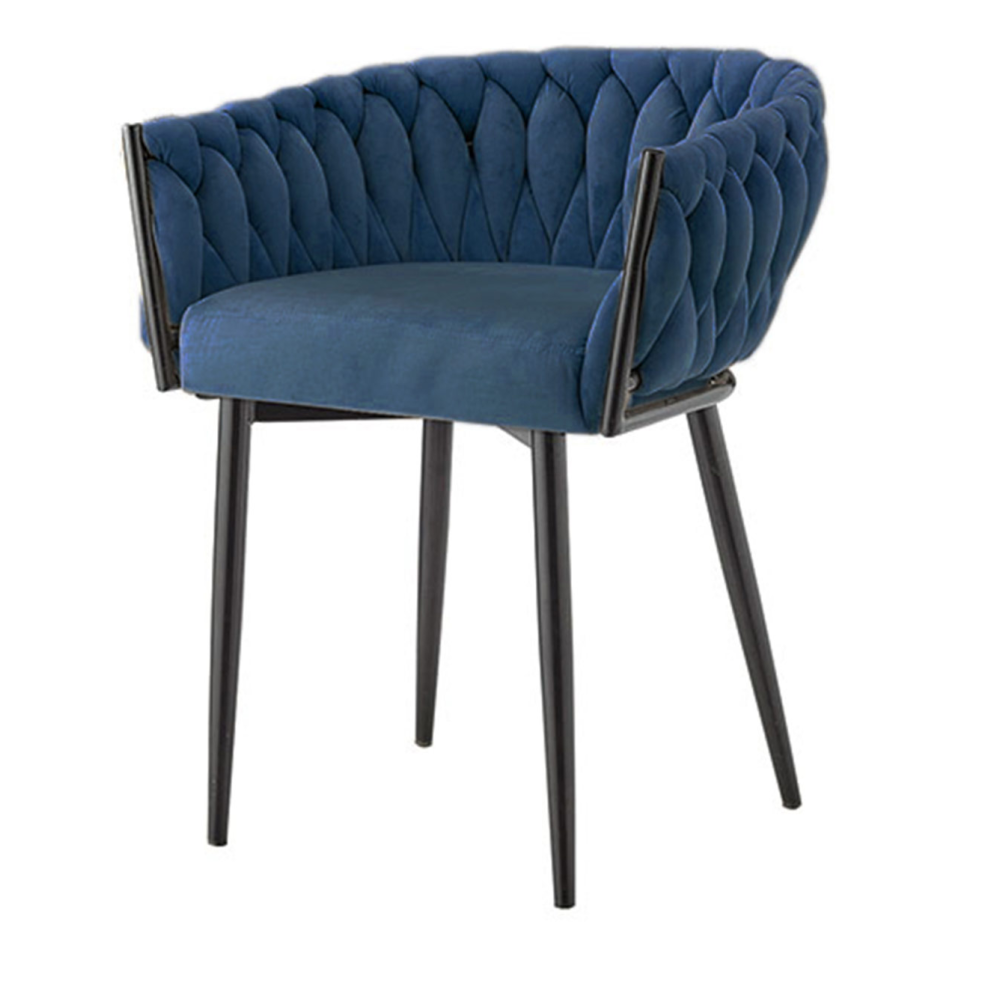 SILLA DE ASIENTO DE TERCIOPELO AZUL Y ESTRUCTURA NEGRO 75*59,5*62 CM