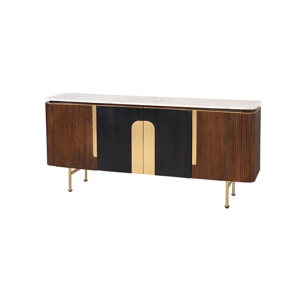 APARADOR DE MADERA DE MANGO Y MARMOL BLANCO 160X40X72 CM