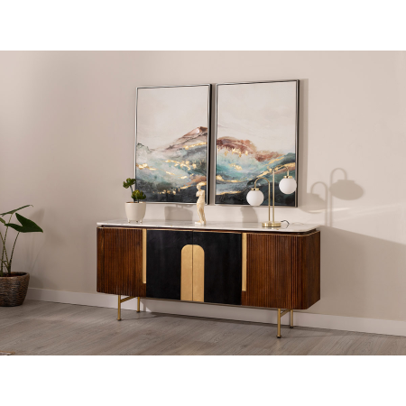 APARADOR DE MADERA DE MANGO Y MARMOL BLANCO 160X40X72 CM