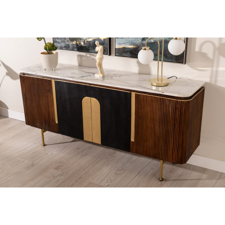 APARADOR DE MADERA DE MANGO Y MARMOL BLANCO 160X40X72 CM