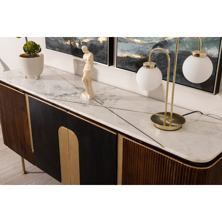 APARADOR DE MADERA DE MANGO Y MARMOL BLANCO 160X40X72 CM