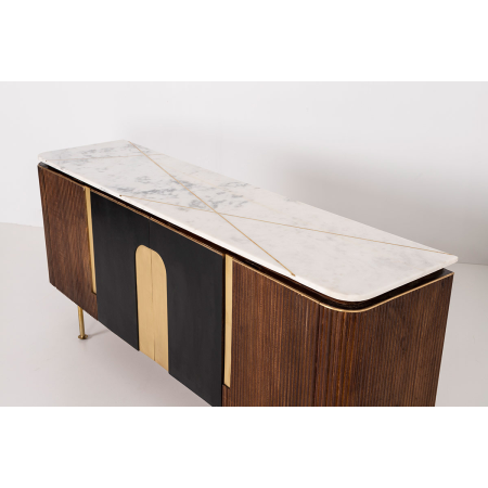 APARADOR DE MADERA DE MANGO Y MARMOL BLANCO 160X40X72 CM