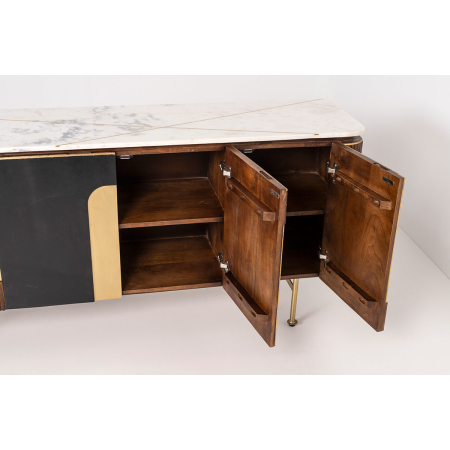 APARADOR DE MADERA DE MANGO Y MARMOL BLANCO 160X40X72 CM