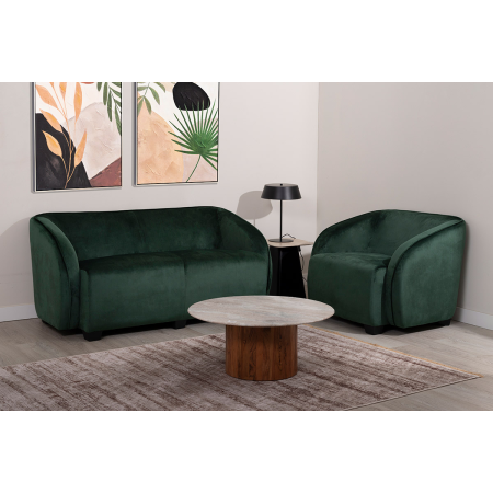 SOFÁ AZUL DE TERCIOPELO CON PATAS DE MADERA 165X89X66CM