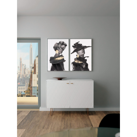 SET DE 2 CUADROS IMPRESOS Y AL ÓLEO, MARCO PLATA 60x90x3,5. 120X90 CM