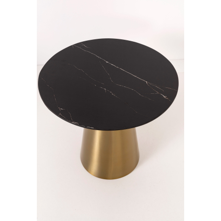 MESA AUXILIAR 56*56*52 CM. BASE METAL DORADO CONICO Y TAPA MARMOL NEGRO
