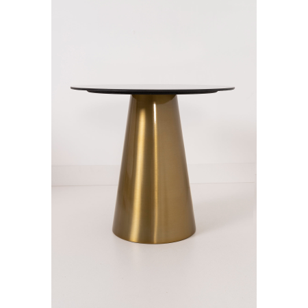 MESA AUXILIAR 56*56*52 CM. BASE METAL DORADO CONICO Y TAPA MARMOL NEGRO
