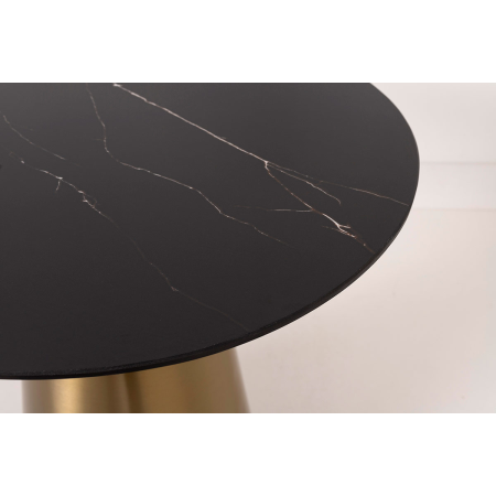 MESA AUXILIAR 56*56*52 CM. BASE METAL DORADO CONICO Y TAPA MARMOL NEGRO