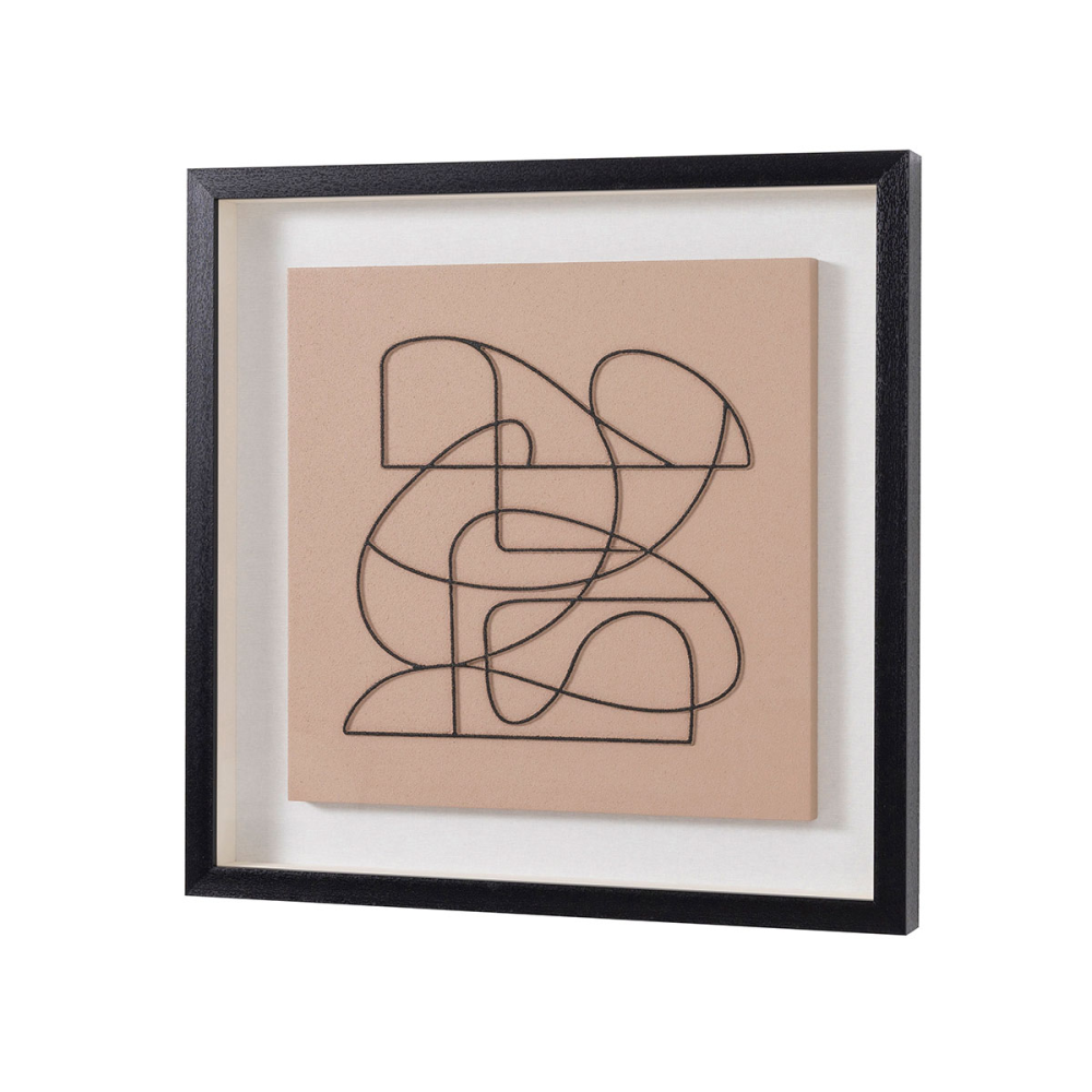 CUADRO VITRINA 60*60 CM, MARCO NEGRO Y ESCULTURA MADERA TALLADA BEIGE Y NEGRO