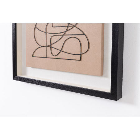 CUADRO VITRINA 60*60 CM, MARCO NEGRO Y ESCULTURA MADERA TALLADA BEIGE Y NEGRO