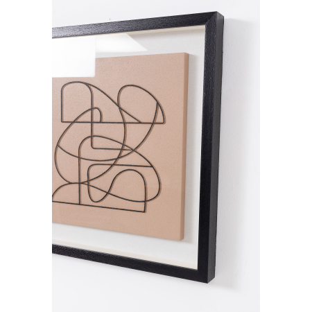 CUADRO VITRINA 60*60 CM, MARCO NEGRO Y ESCULTURA MADERA TALLADA BEIGE Y NEGRO