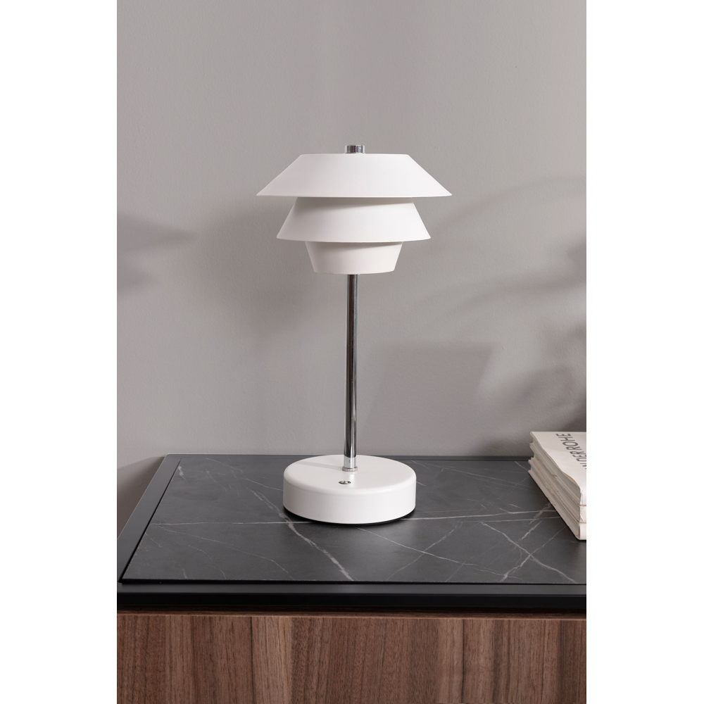 LÁMPARA PORTATIL POUL BLANCA Y PLATA. 31*17 CM