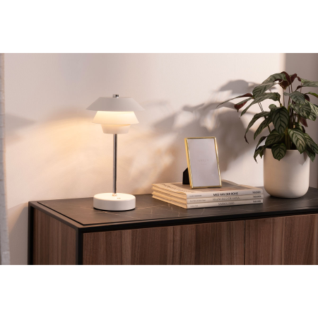 LÁMPARA PORTATIL POUL BLANCA Y PLATA. 31*17 CM