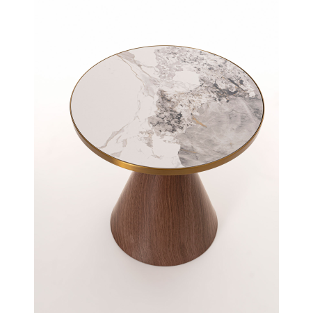 MESA AUXILIAR METAL, TAPA EFECTO MÁRMOL Y BASE EFECTO MADERA