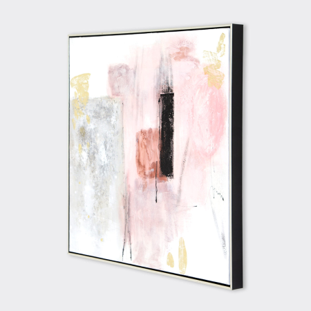 SET DE 2 CUADROS ABSTRACTOS AL OLEO PINTADOS A MANO CON MARCO PLATEADO. 2 X (70x70cm)