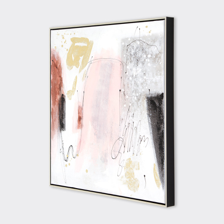 SET DE 2 CUADROS ABSTRACTOS AL OLEO PINTADOS A MANO CON MARCO PLATEADO. 2 X (70x70cm)