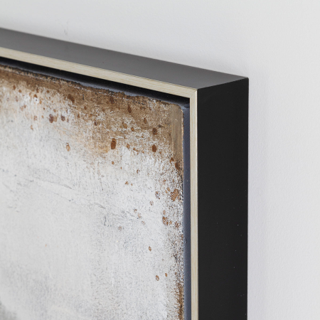 LIENZO PINTADO A MANO  AL OLEO ABSTRACTO CON MARCO PLATA. 100x100cm