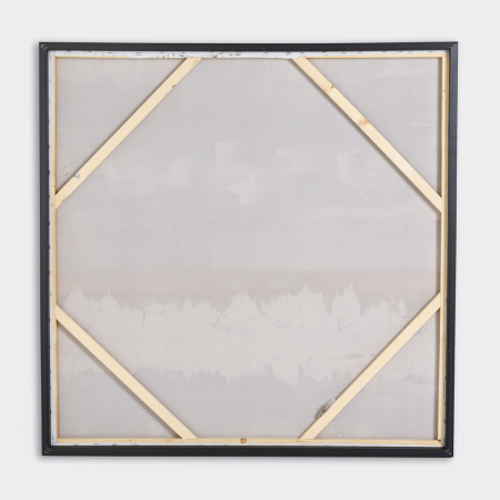 LIENZO PINTADO A MANO  AL OLEO ABSTRACTO CON MARCO PLATA. 100x100cm