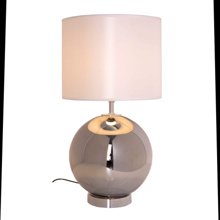 LÁMPARA BASE CRISTAL PLATA BRILLO, PANTALLA SEDA BLANCA