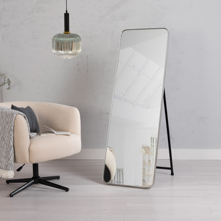 ESPEJO SUELO CANTO REDONDO PLATA. 50x150cm