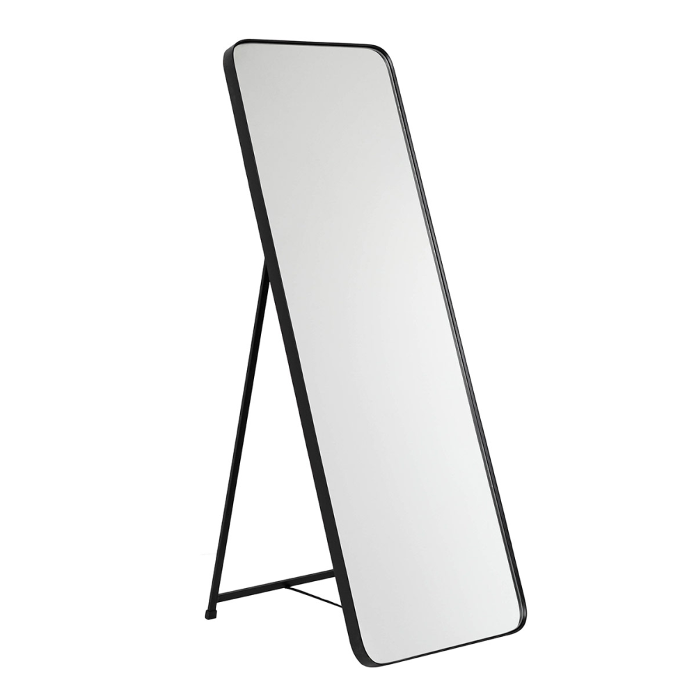 ESPEJO SUELO CANTO REDONDO NEGRO. 50x150cm