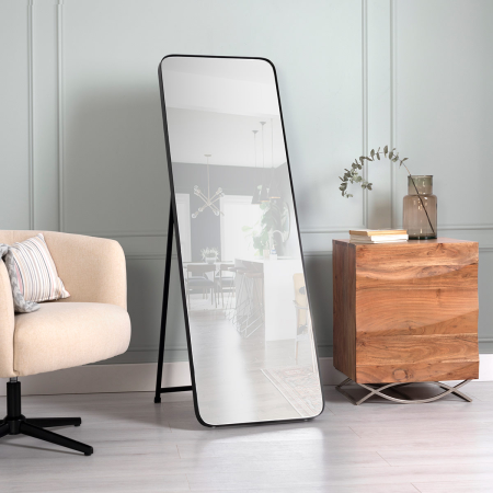 ESPEJO SUELO CANTO REDONDO NEGRO. 50x150cm