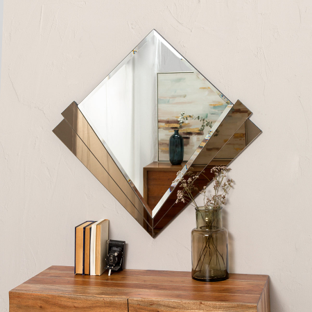 ESPEJO ART DECO. MARCO ESPEJO TONO MARRÓN. 90x90cm