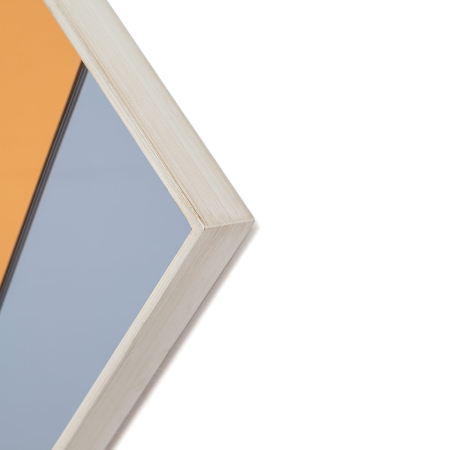 ESPEJO ART DECO CON DETALLES EN NARANJA Y AZUL. MARCO PLATA. 90x90cm