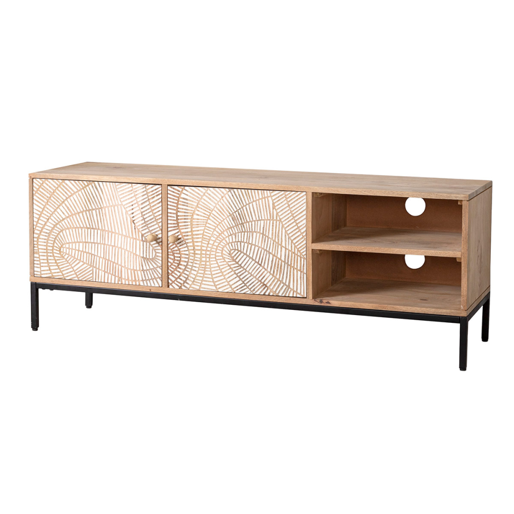 MUEBLE DE TV MANGO CON PATAS DE METAL 2 PUERTAS + 2 HUECOS 140*40*50 CM