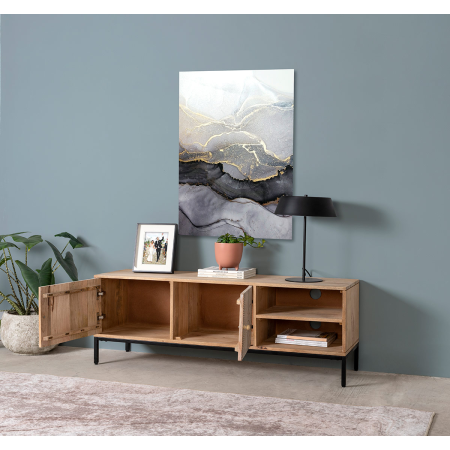 MUEBLE DE TV MANGO CON PATAS DE METAL 2 PUERTAS + 2 HUECOS 140*40*50 CM