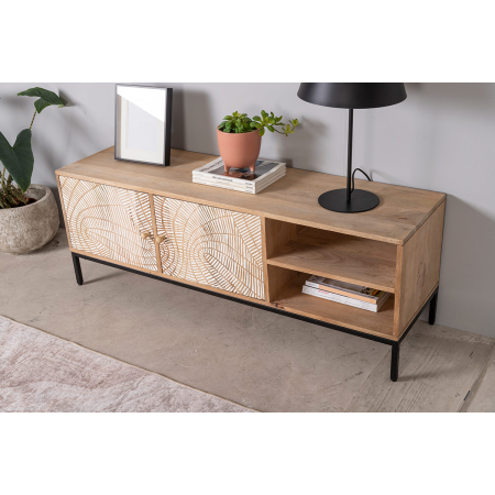 MUEBLE DE TV MANGO CON PATAS DE METAL 2 PUERTAS + 2 HUECOS 140*40*50 CM