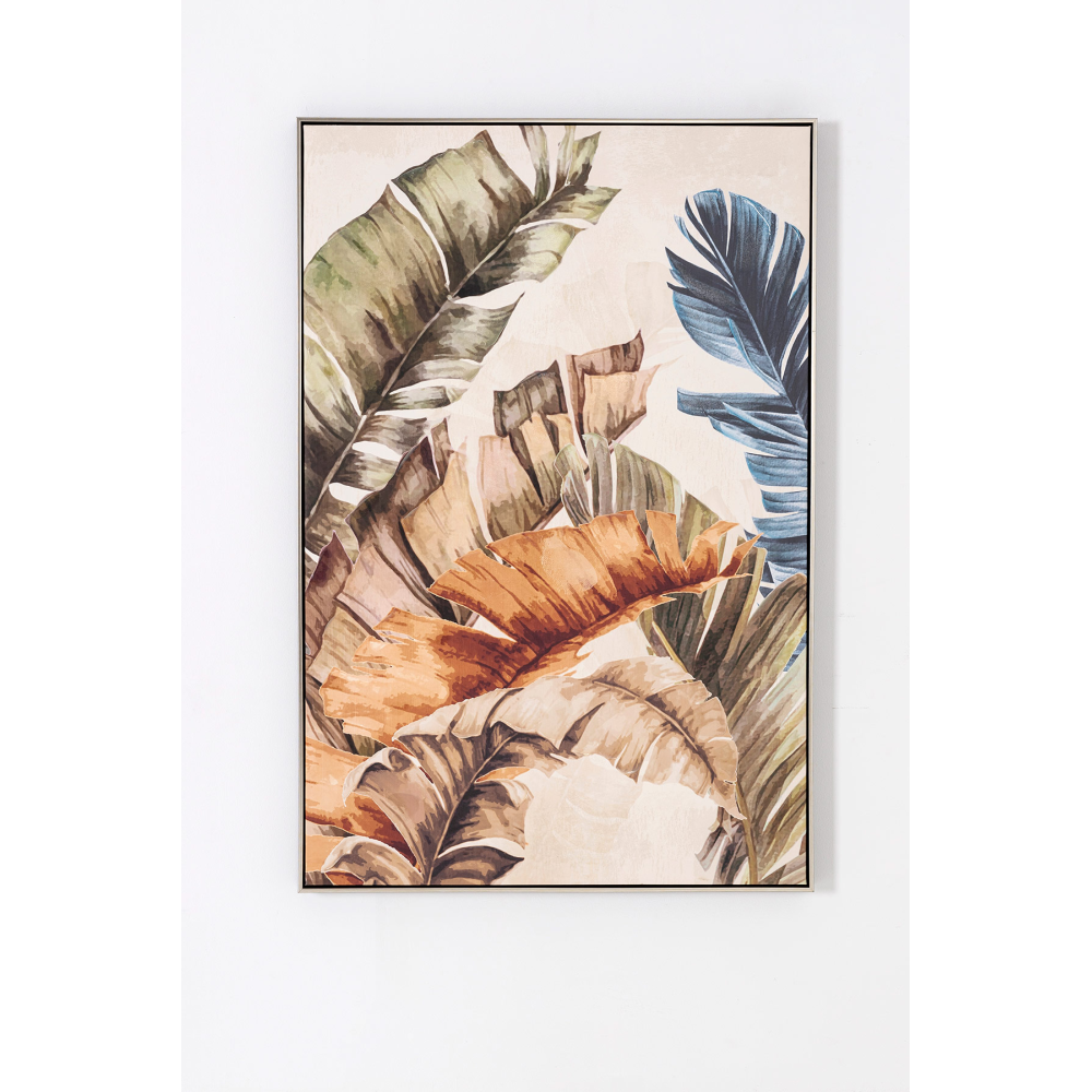 CUADRO IMPRESO Y AL ÓLEO, MARCO PLATA 80X120X3,5 CM