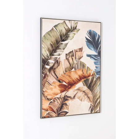 CUADRO IMPRESO Y AL ÓLEO, MARCO PLATA 80X120X3,5 CM